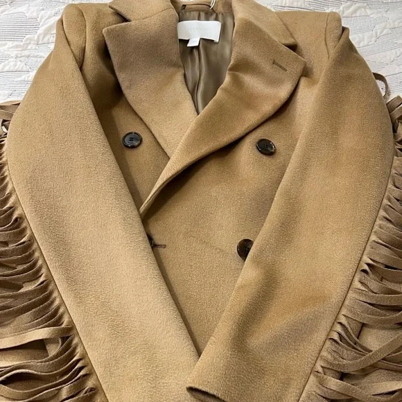 Hugo Boss Long-Line Coat in Virgin Wool with Fringe Detailing